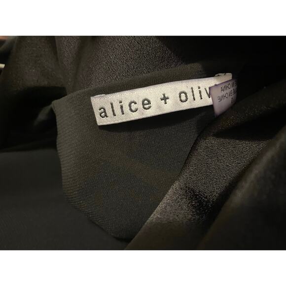 Alice + Olivia Lita Cowl Back Mini Dress Large Black Satin Draped Open Back Chic - Picture 8 of 16